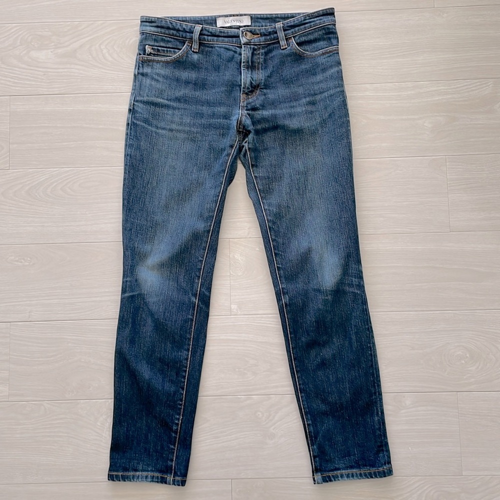 Valentino Rockstud Denim Ankle Jeans w/ Rockstud